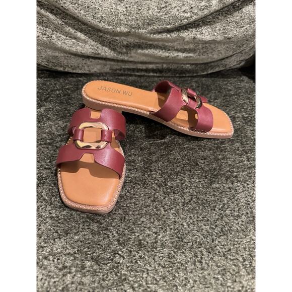 Jason Wu Leather Brigandy Gold Buckle Sandal 8.5 - Picture 7 of 11